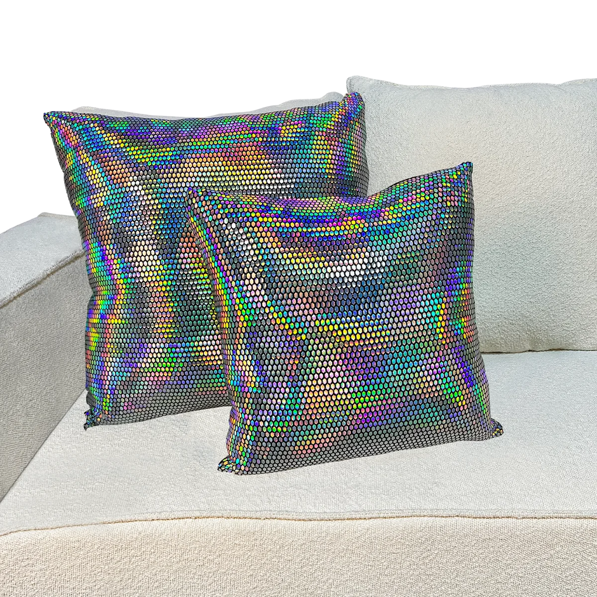 Silver Multicolor Rainbow Metallic Octagone Throw Pillow Deco Decor Home Furniture Trading Co. L.L.C